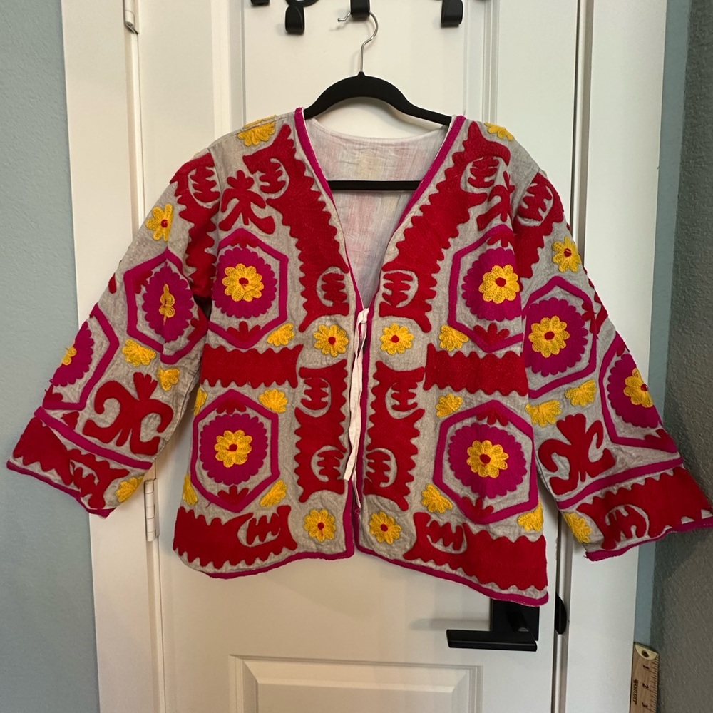 Colorful Embroidered Open Jacket NWOT